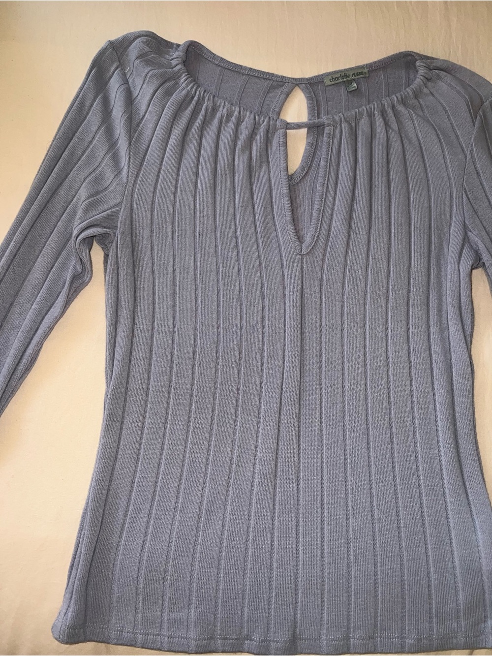Ribbed Keyhole Long Sleeve - Muted Lavender